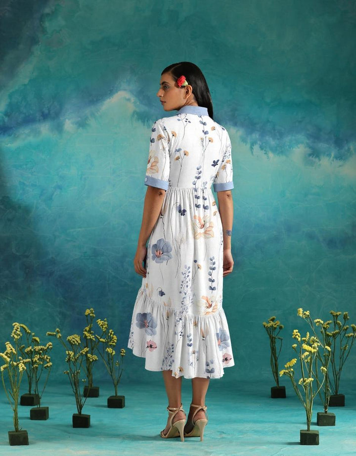 Aurore | Robe Maxi Frisse avec Imprimé & Col