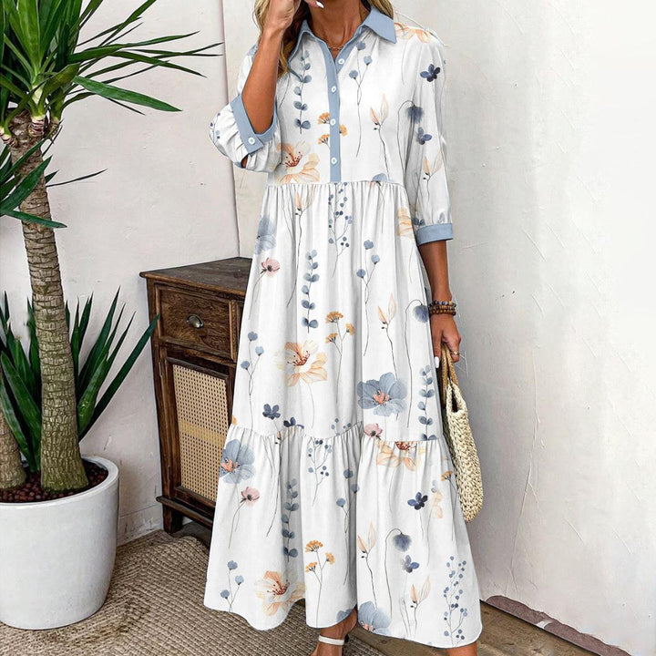 Aurore | Robe Maxi Frisse avec Imprimé & Col