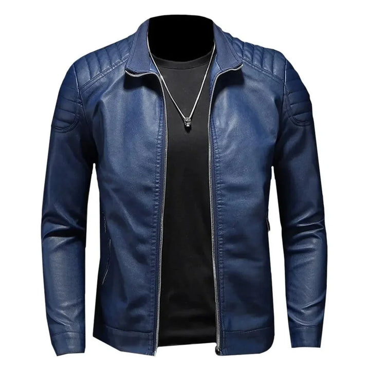 Maxime™ - Veste Biker en Cuir Bleu Élégant