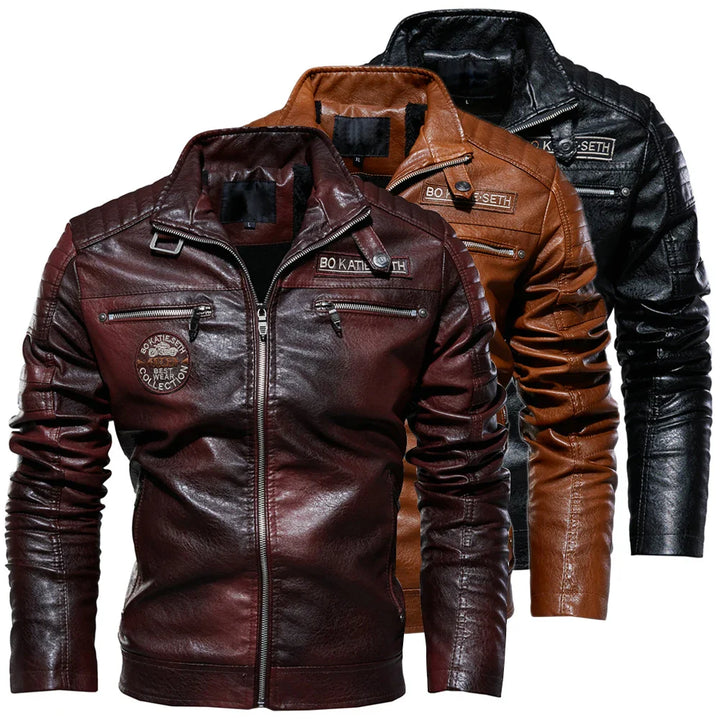 Alexandre™ - Veste Biker en Cuir Vintage Marron