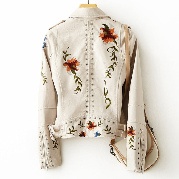 Livia™ | Veste en cuir avec broderie florale rétro